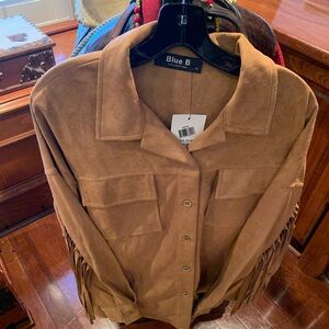 Blue B Tan Fringe Jacket/Top Size Small NWT